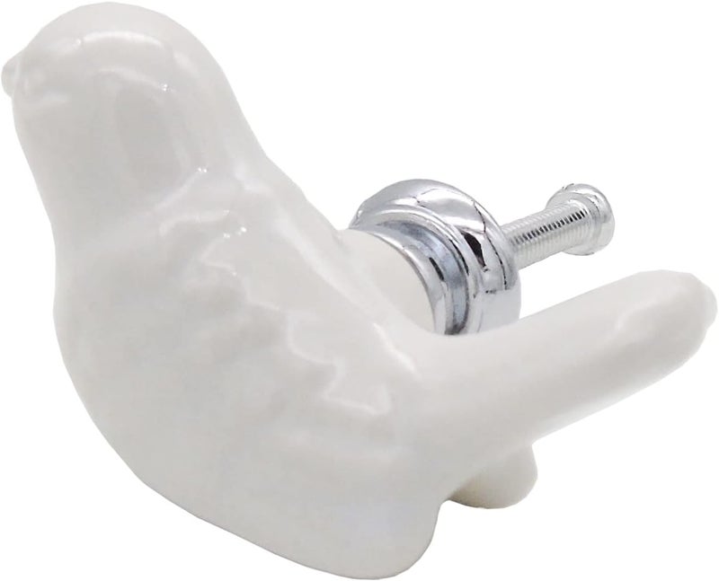 Tecrio 6pcs-Pack Vintage Ceramic Drawer Knobs and Pulls, Birds Art Decor Cupboard Dresser Cabinet Knobs and Handles for Kids-Room Bathroom Kitchen-Room Door Closet w/Screws White - Image 3